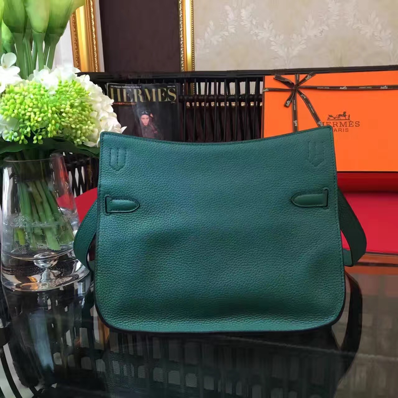 Hermes top leather green Jypsiere handbags