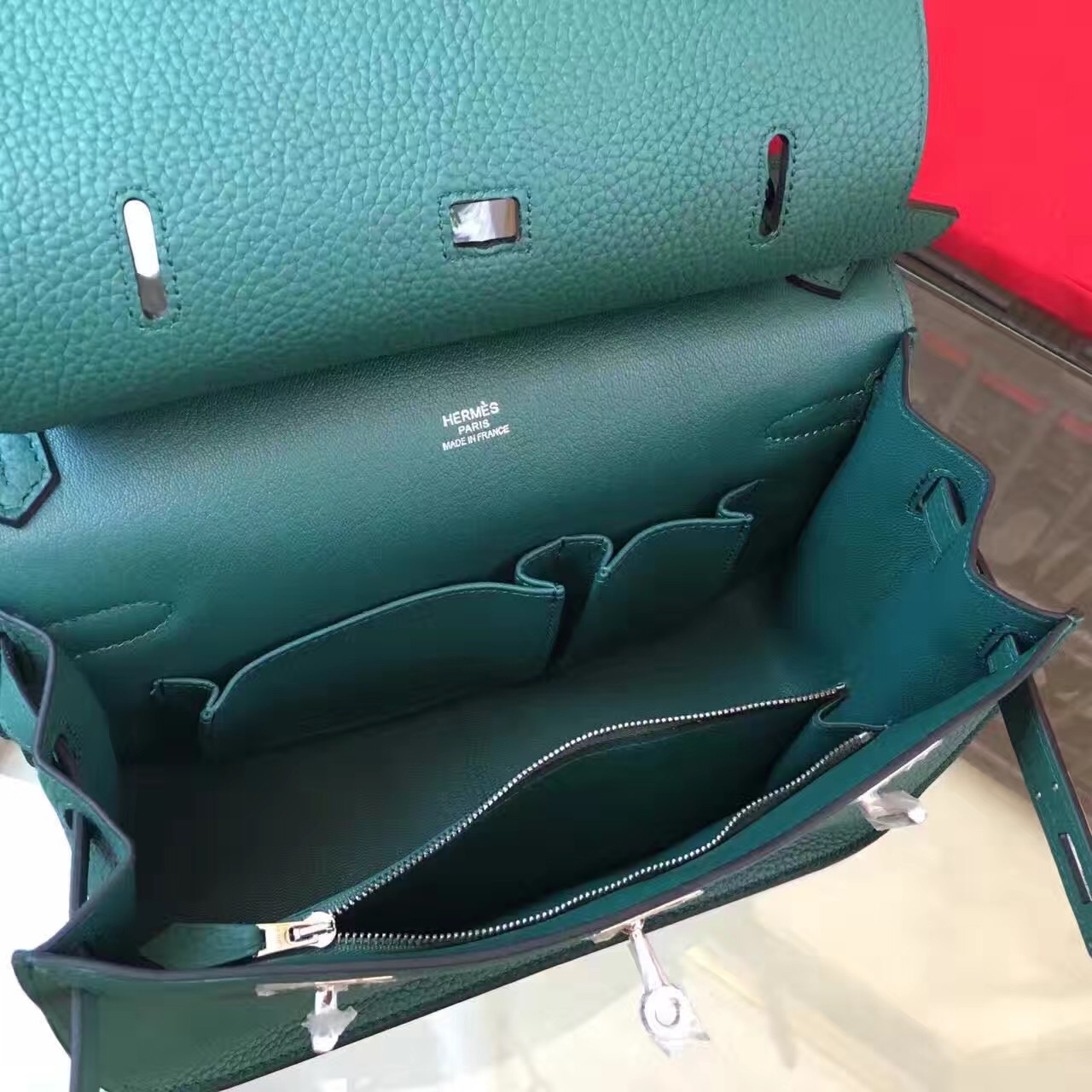 Hermes top leather green Jypsiere handbags