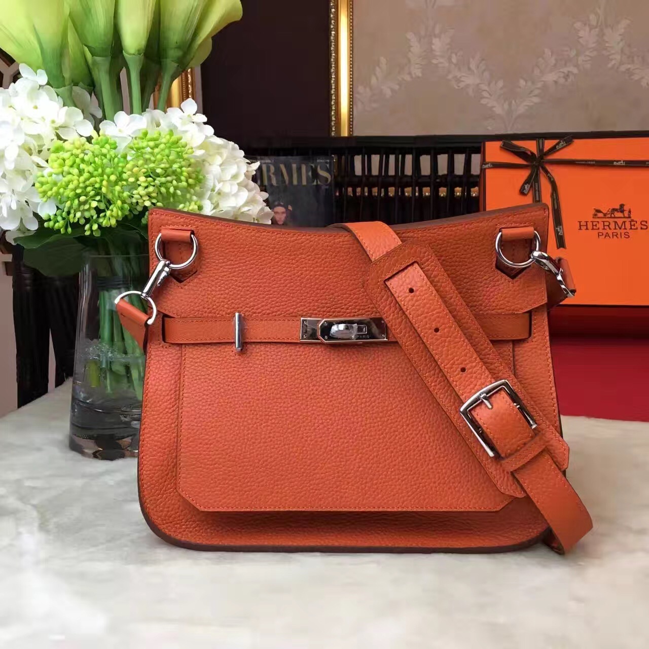 Hermes top leather orange Jypsiere handbags