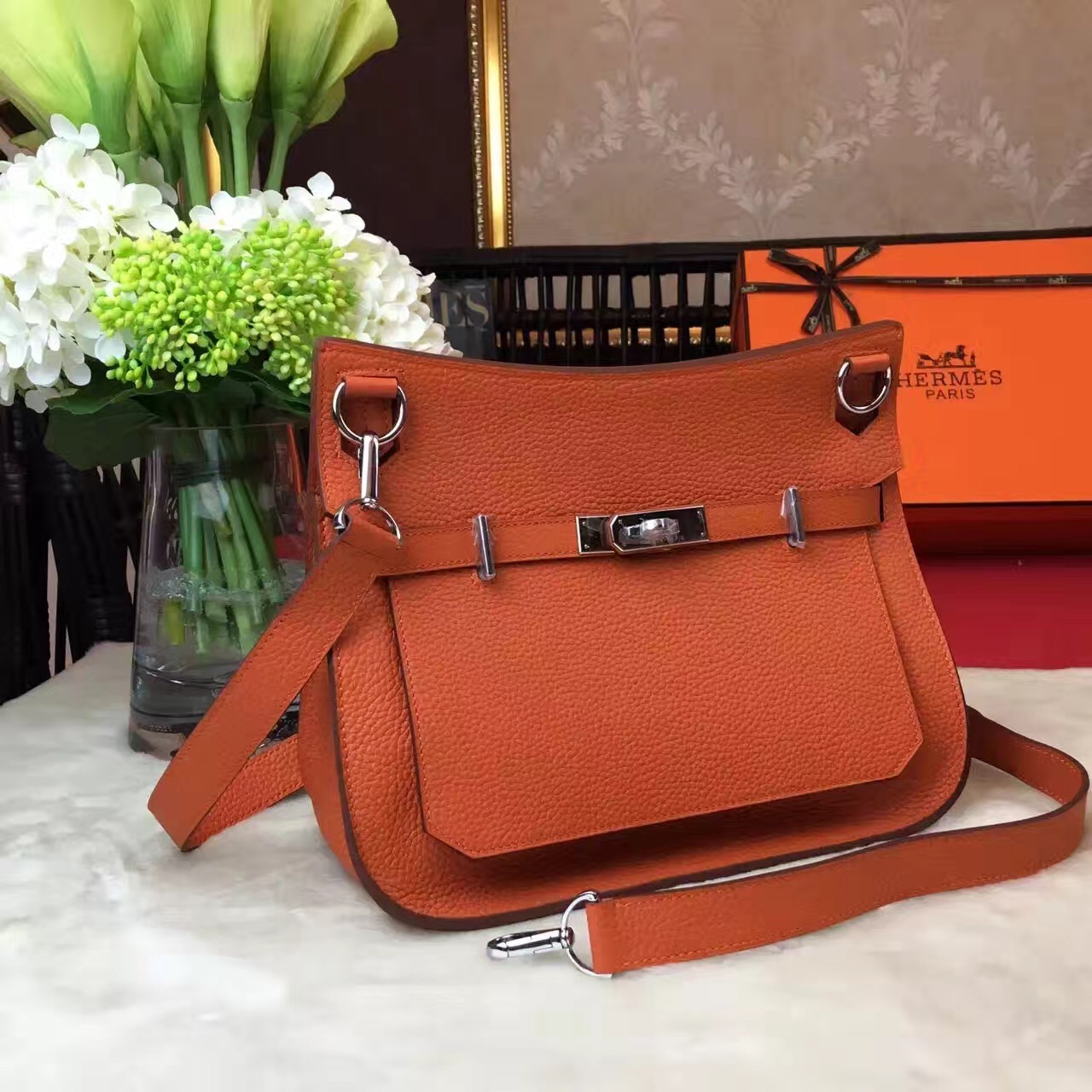 Hermes top leather orange Jypsiere handbags