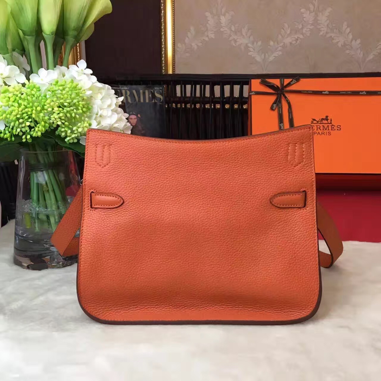 Hermes top leather orange Jypsiere handbags