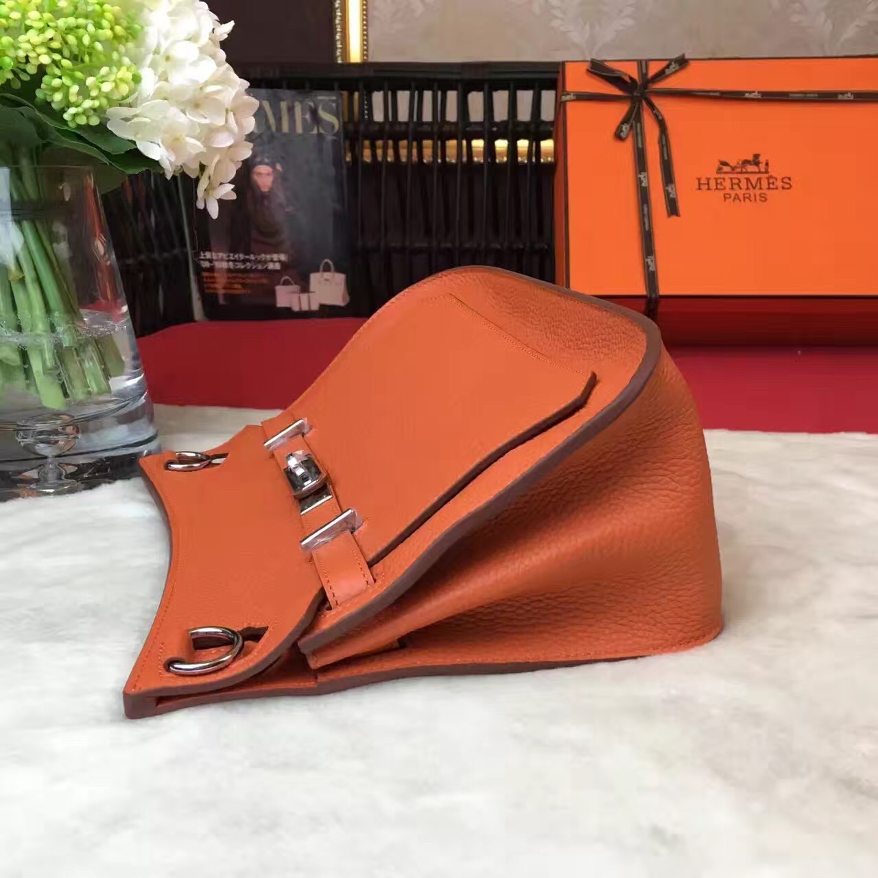 Hermes top leather orange Jypsiere handbags