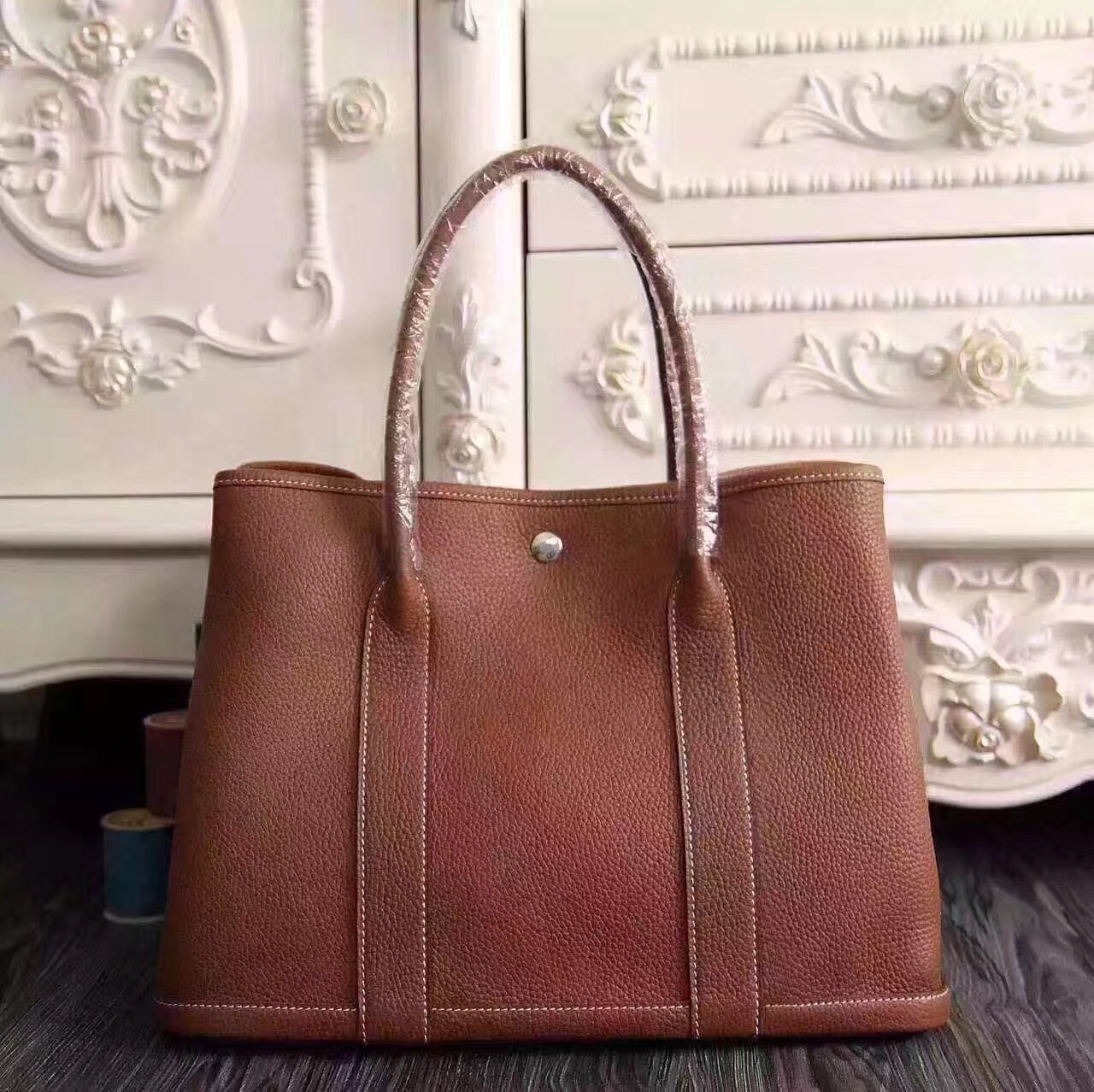 Hermes Garden Party coffee top leather handbags