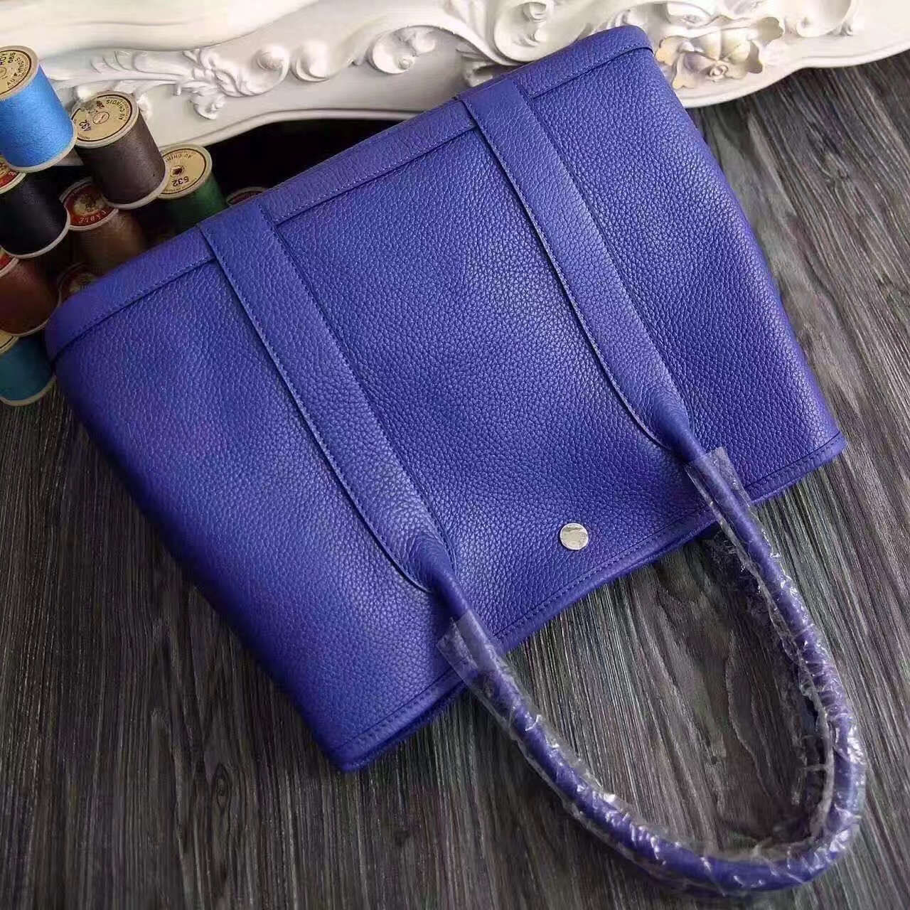 Hermes Garden Party blue top leather handbags