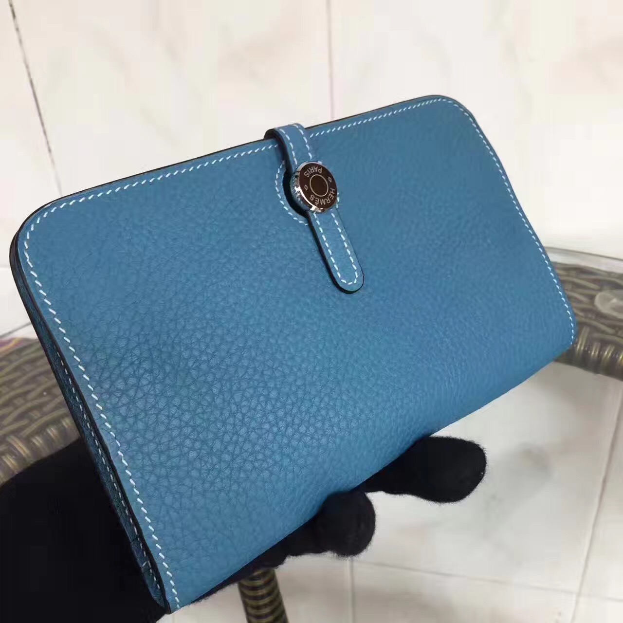 Hermes dogon blue wallet handbags