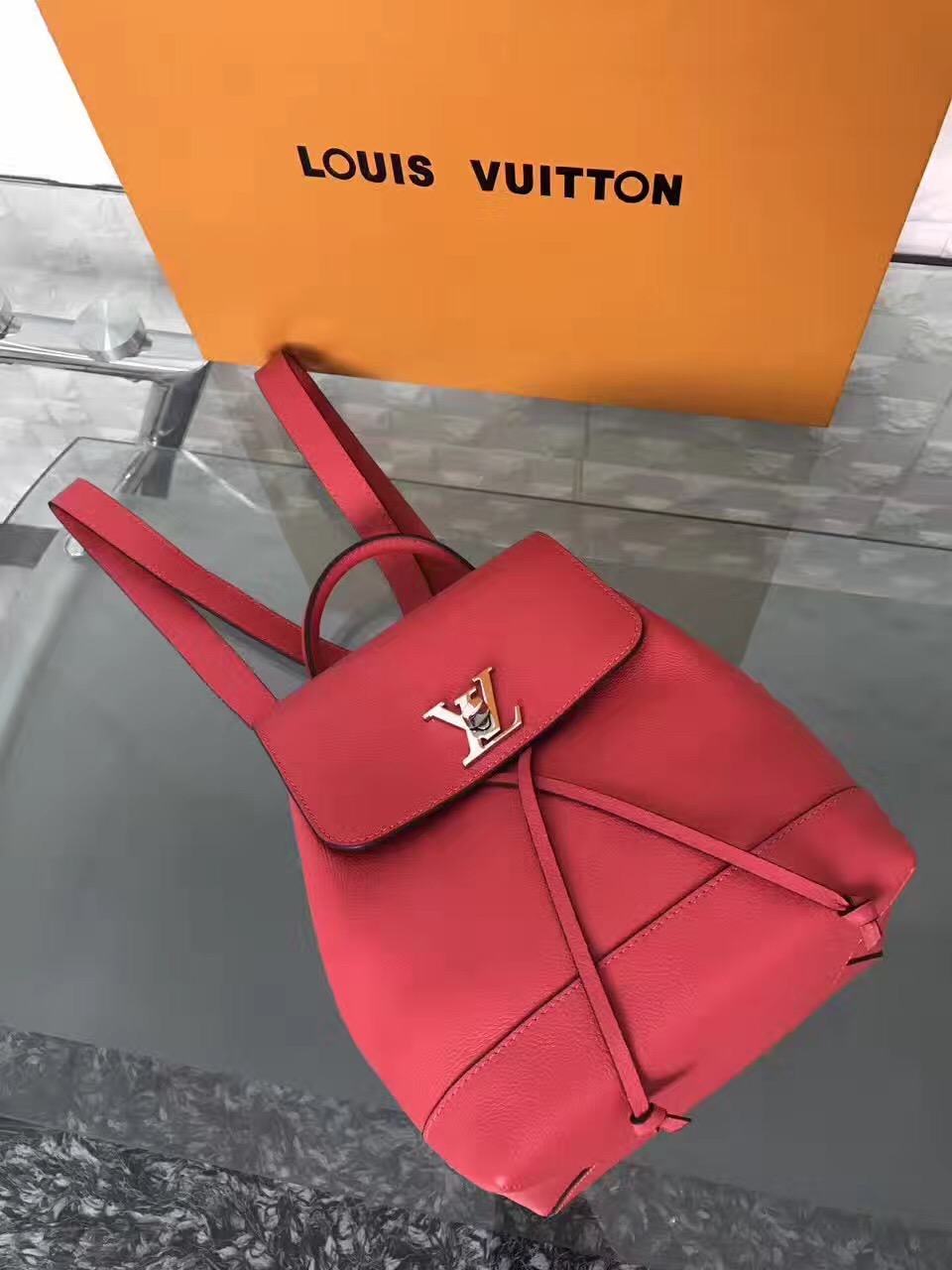 LV Louis Vuitton backpack small leather red handbags