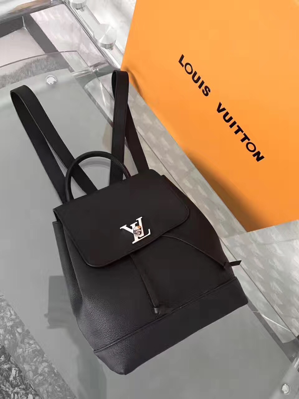 LV Louis Vuitton backpack small leather black handbags