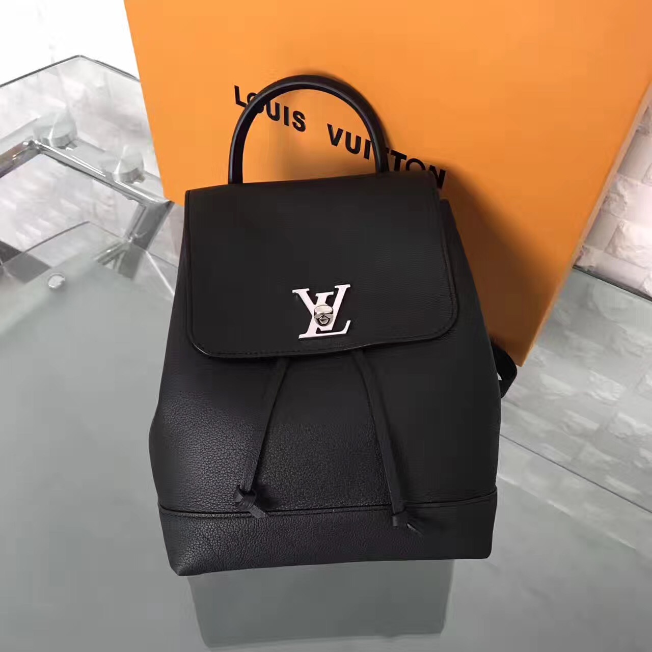 LV Louis Vuitton backpack small leather black handbags