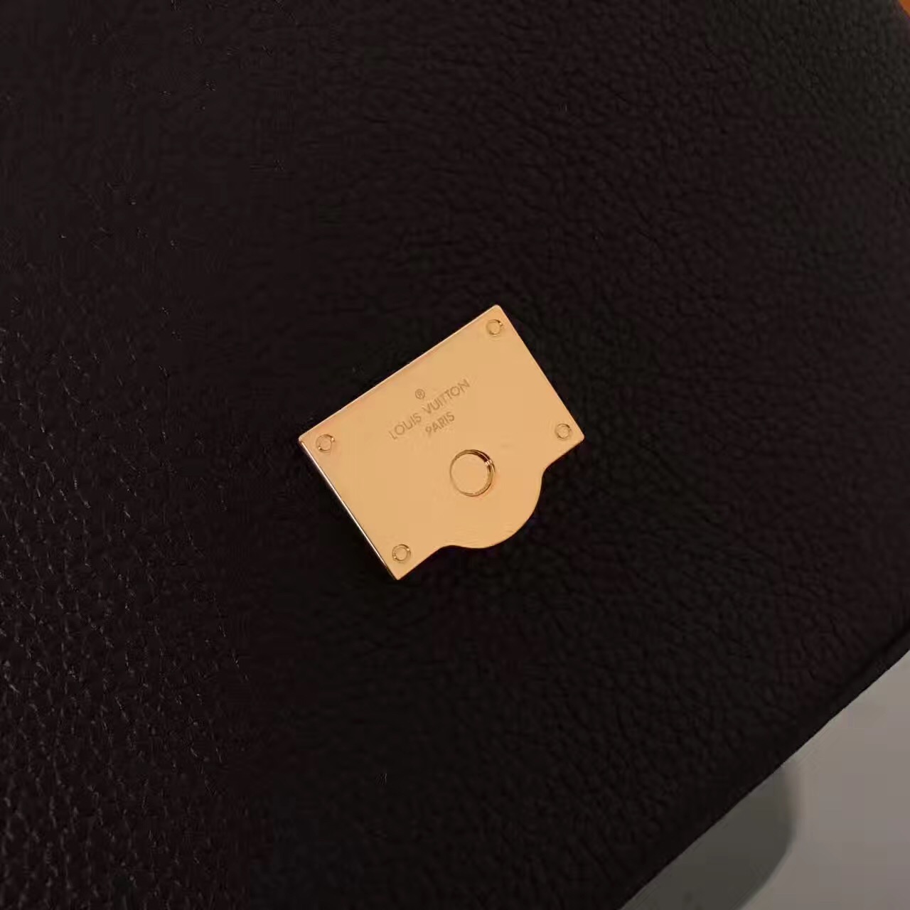 LV Louis Vuitton black leather shoulder handbags
