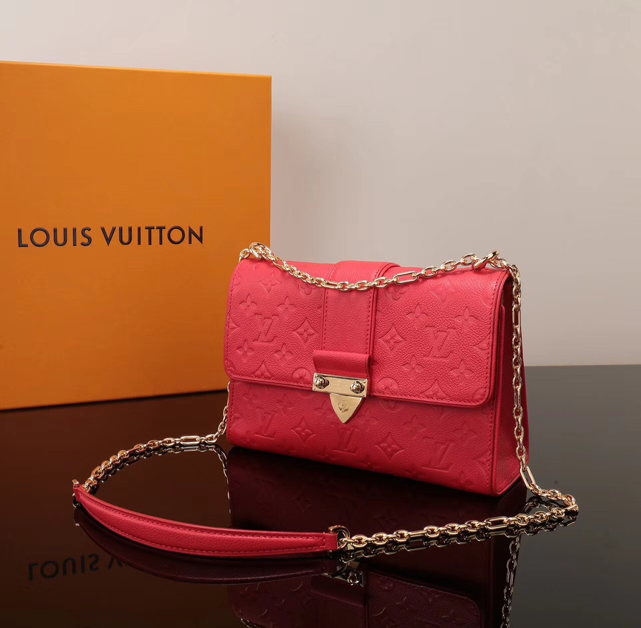 LV Louis Vuitton Saint Sulpice Monogram Real M43393 Leather Handbags bags Red