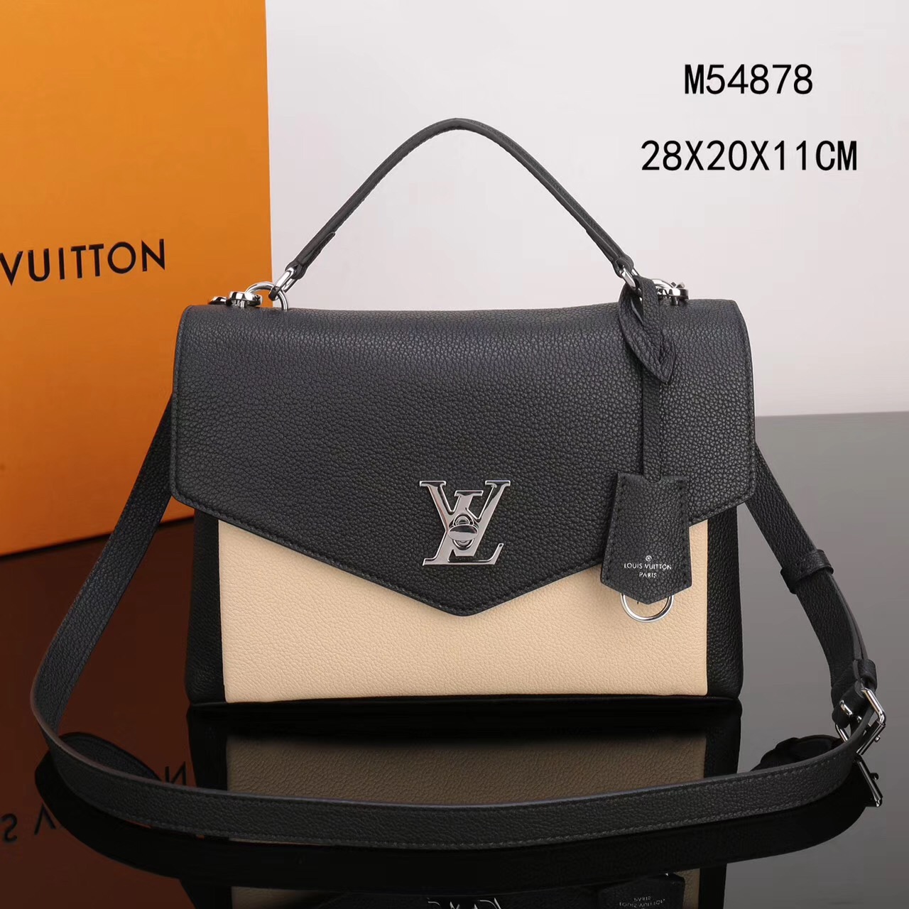 LV Louis Vuitton My Lockme Handbags M54878 Real Leather bags Black&Beige