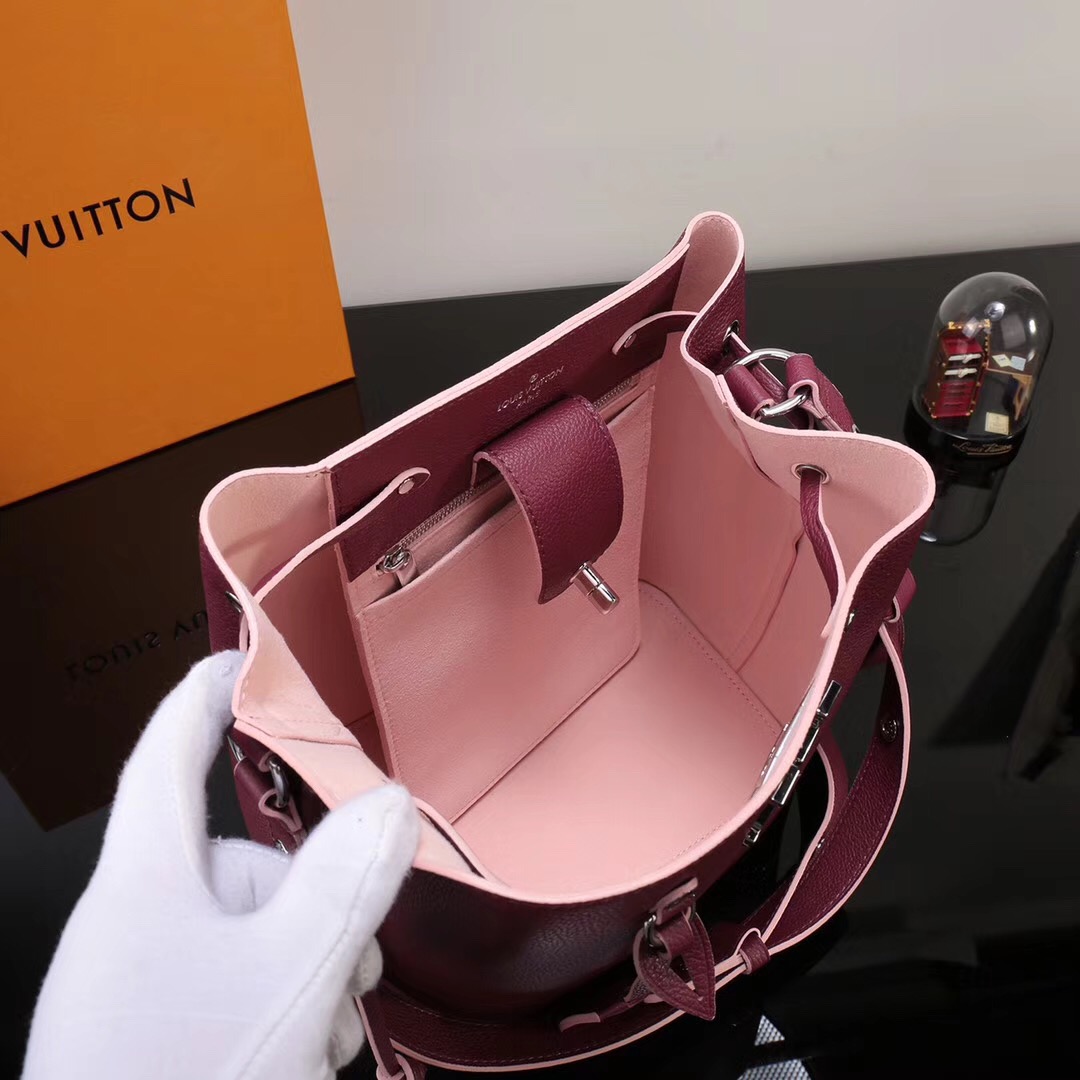 LV Louis Vuitton Lockme Bucket Leather bags M54680 Handbags Wine