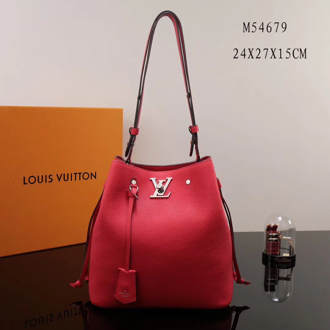 LV Louis Vuitton Lockme Bucket Leather bags M54679 Handbags Red