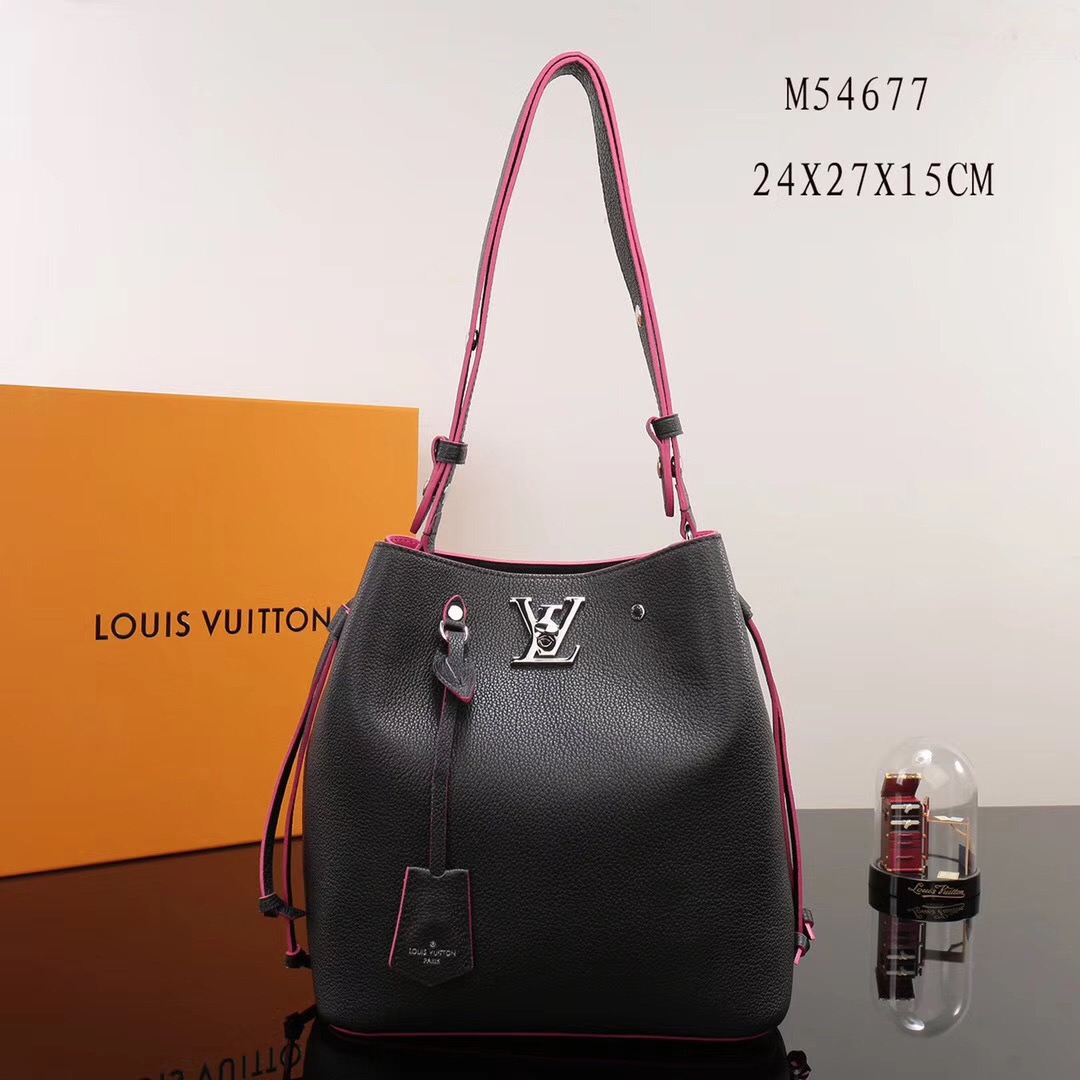 LV Louis Vuitton Lockme Bucket Leather bags M54677 Handbags Black