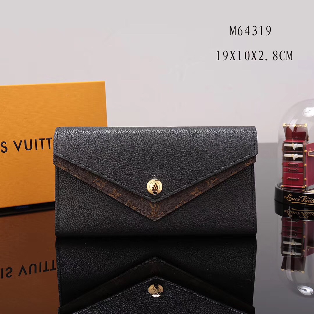 LV Louis Vuitton Monogram Double V Wallet Purse Leather bags M64319 Clutch Black
