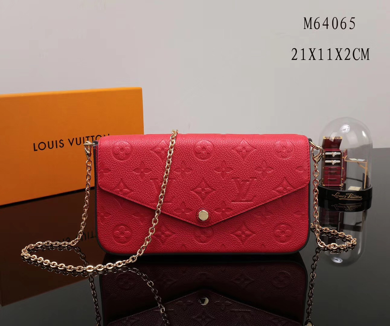 LV Louis Vuitton M64065 Pochette Felicie Leather bags Real Handbags Red