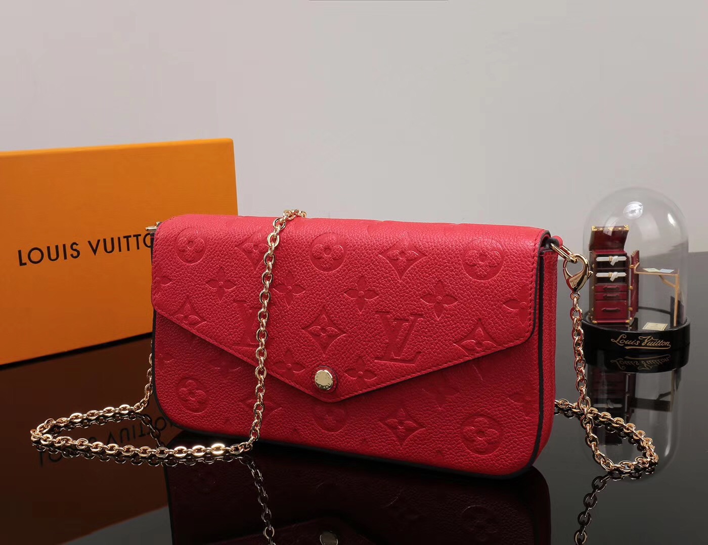 LV Louis Vuitton M64065 Pochette Felicie Leather bags Real Handbags Red