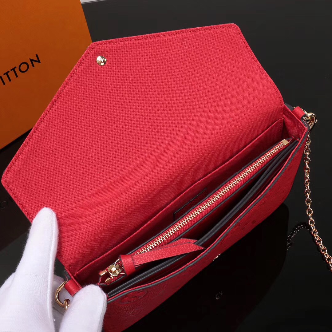 LV Louis Vuitton M64065 Pochette Felicie Leather bags Real Handbags Red