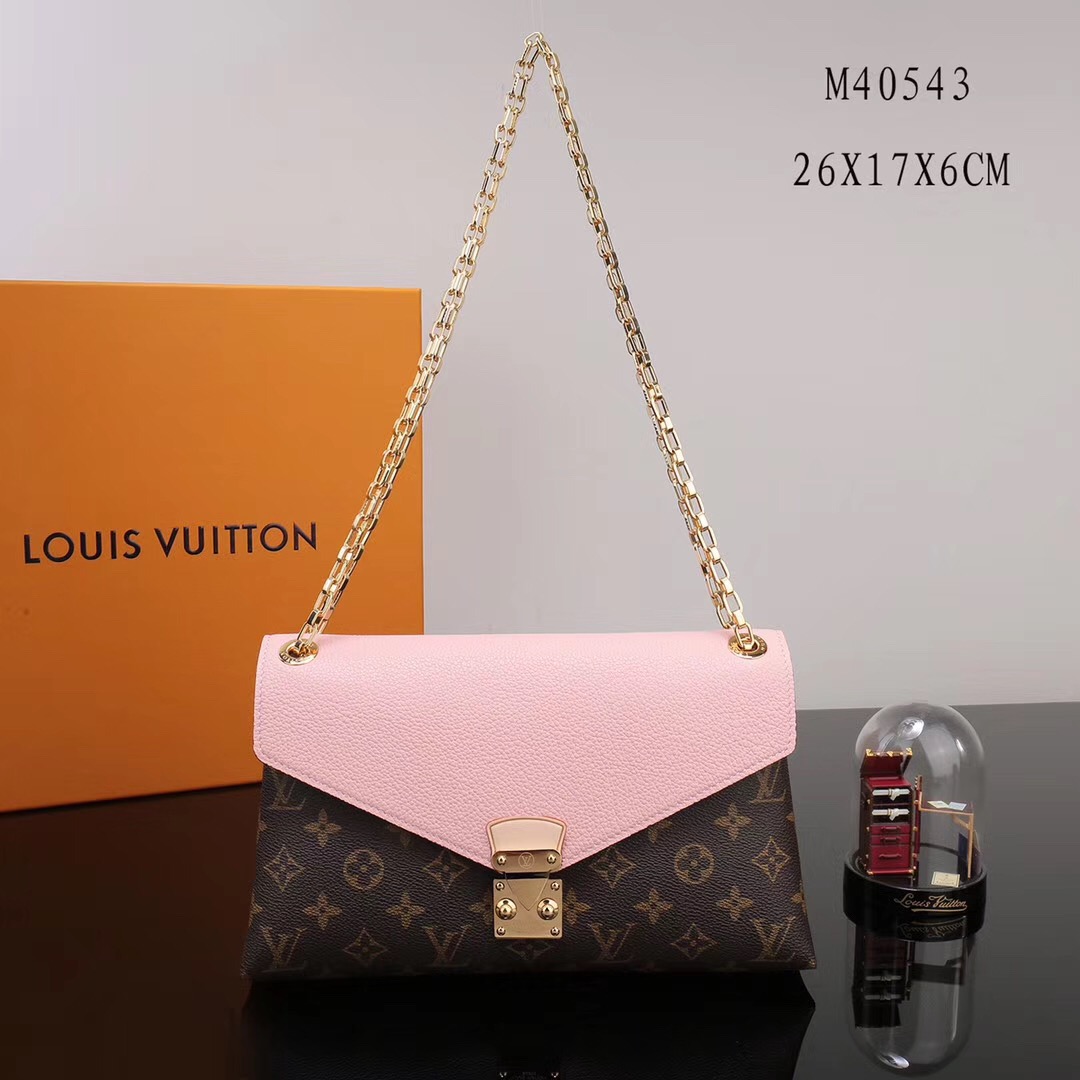 LV Louis Vuitton Pallas Chain Handbags Leather M40543 Monogram bags Pink