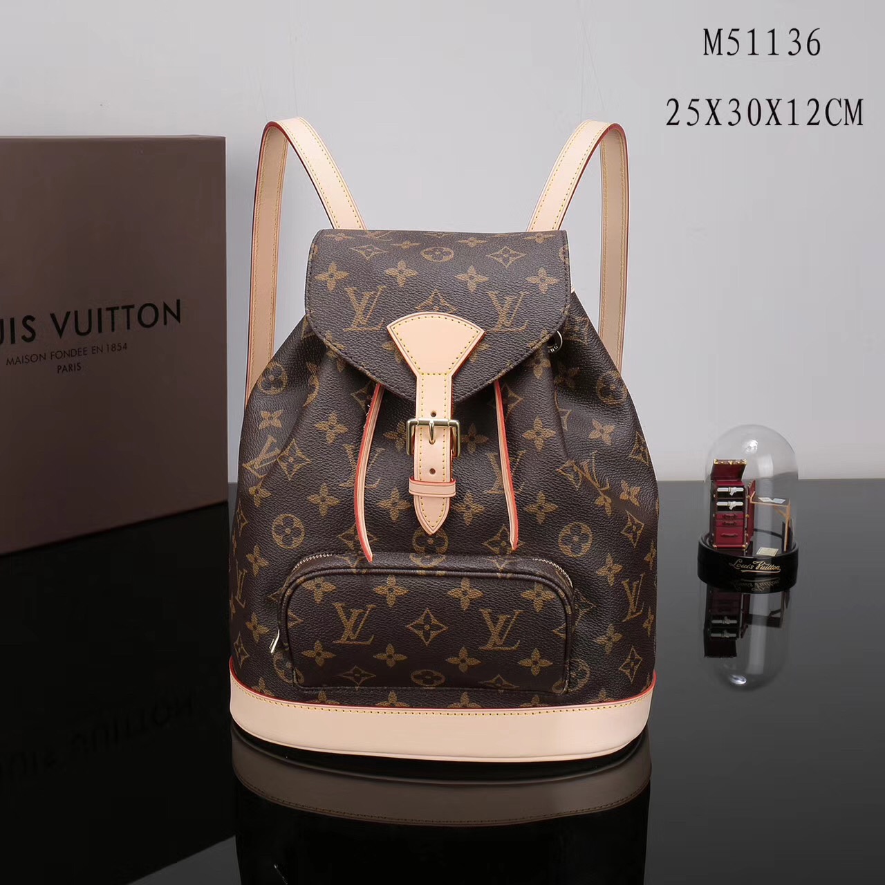LV Louis Vuitton M51136 Montsouris Monogram Backpack bags Handbags Beige