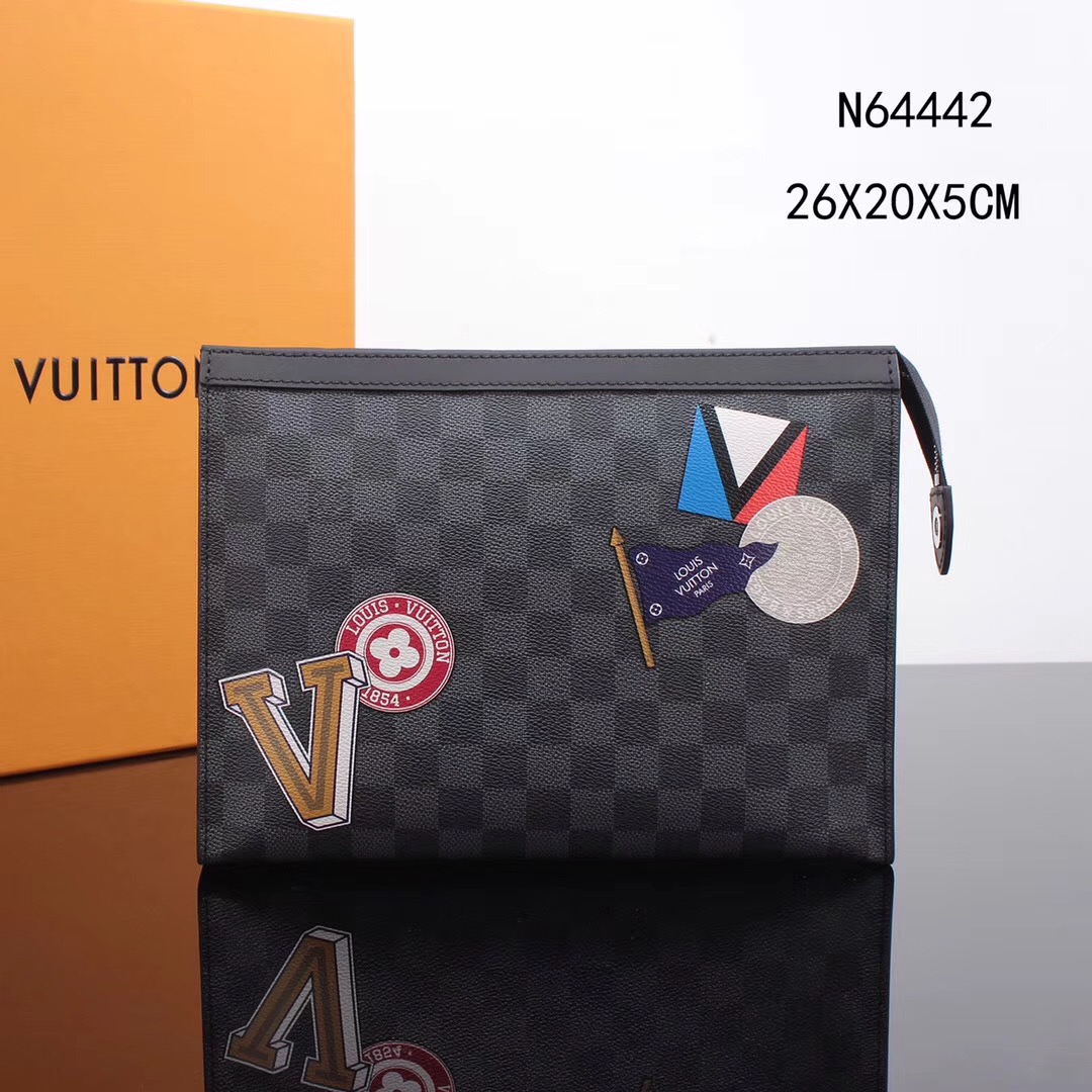 Men LV Louis Vuitton N64442 Pochette Voyage Clutch League Handbags Damier bags Gray