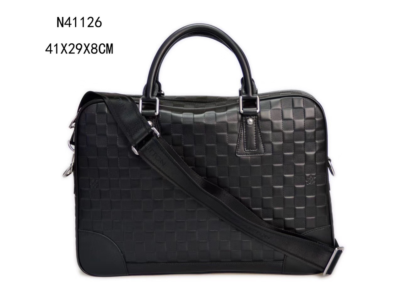 Men LV Louis Vuitton Documents Briefcase Handbags Leather N41126 Damier bags Black
