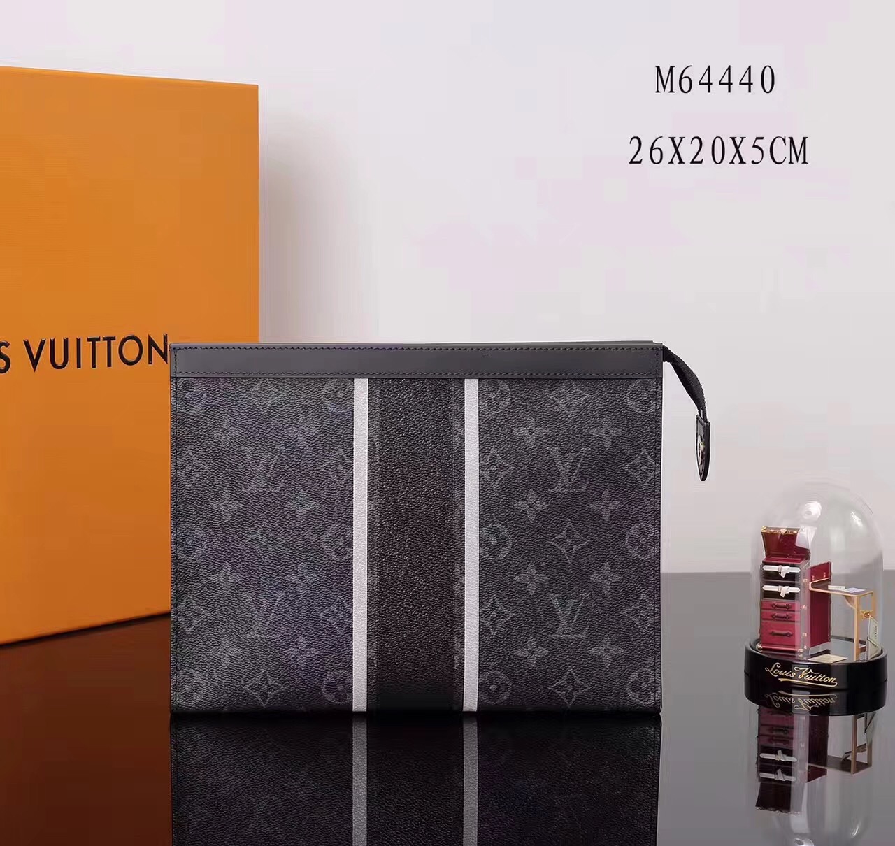 Men LV Louis Vuitton M64440 Pochette Voyage Monogram Clutch bags Handbags Black
