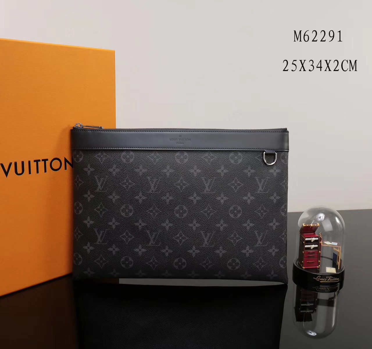 Men LV Louis Vuitton M62291 Pochette Apollo Monogram Clutch bags Handbags Gray