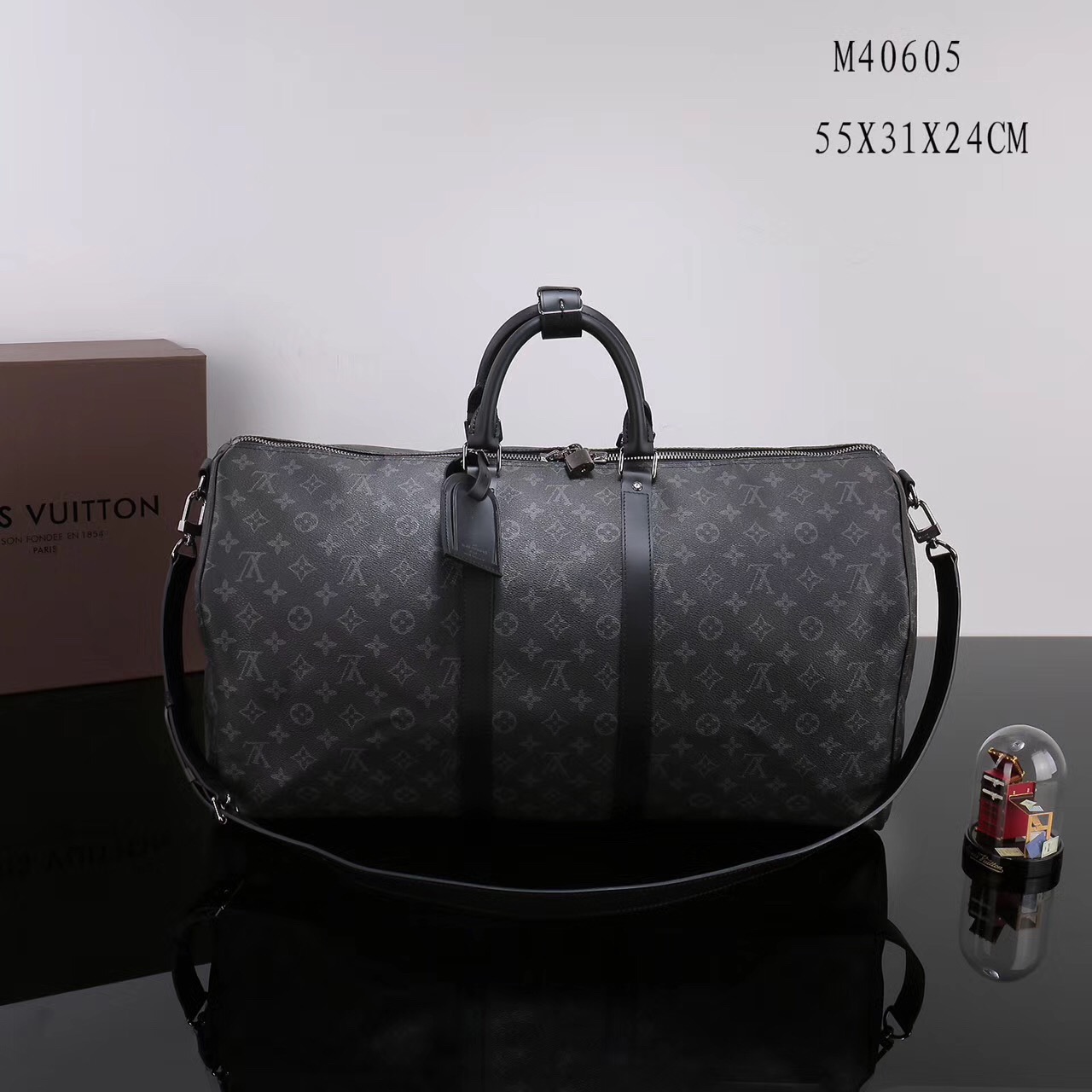 Men LV Louis Vuitton M40605 Keepall 55 Travelling Handbags Monogram bags Gray