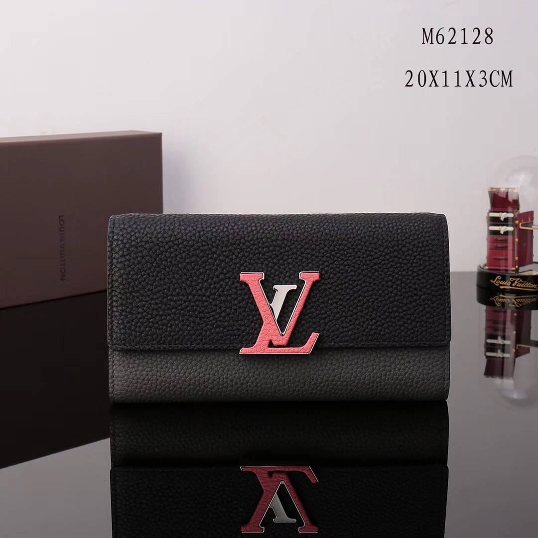LV Louis Vuitton M62128 Capucines Wallet Clutch bags Leather Handbags Black&Gray