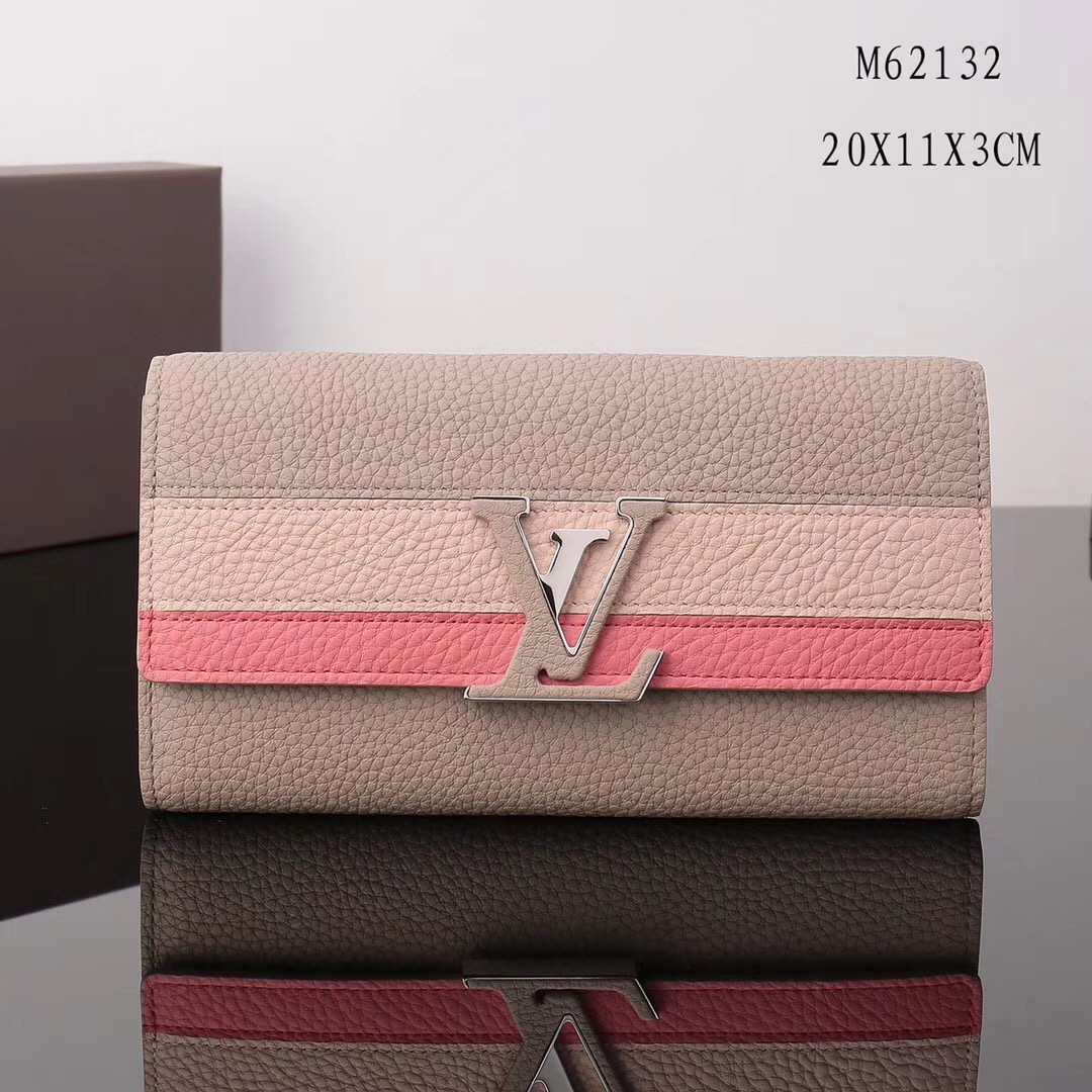 LV Louis Vuitton M62132 Capucines Wallet Clutch bags Leather Handbags Beige&Pink