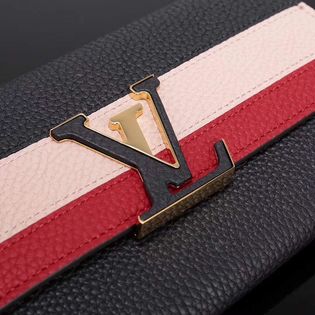 LV Louis Vuitton M62133 Capucines Wallet Clutch bags Leather Handbags Black&Pink