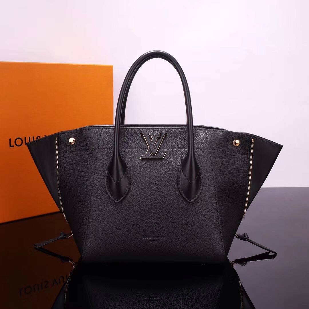 LV Louis Vuitton M54843 Freedom Tote Leather Handbags Real bags Black