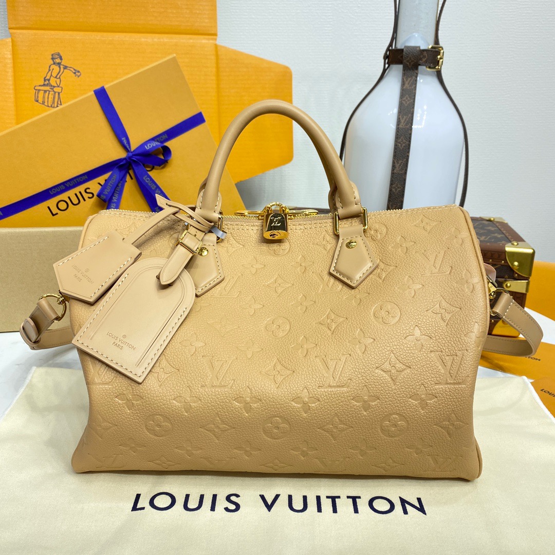 Louis Vuitton LV Monogram Calfskin Speedy Soft 30 Bag Handbag M11323 Tan