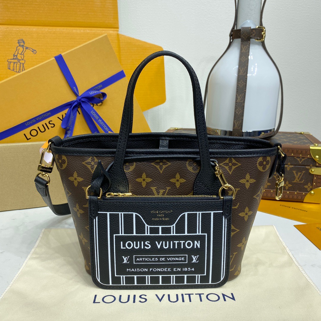 Louis Vuitton LV Neverfull Bandouliere Inside Out BB Bag Handbag M12099 Black