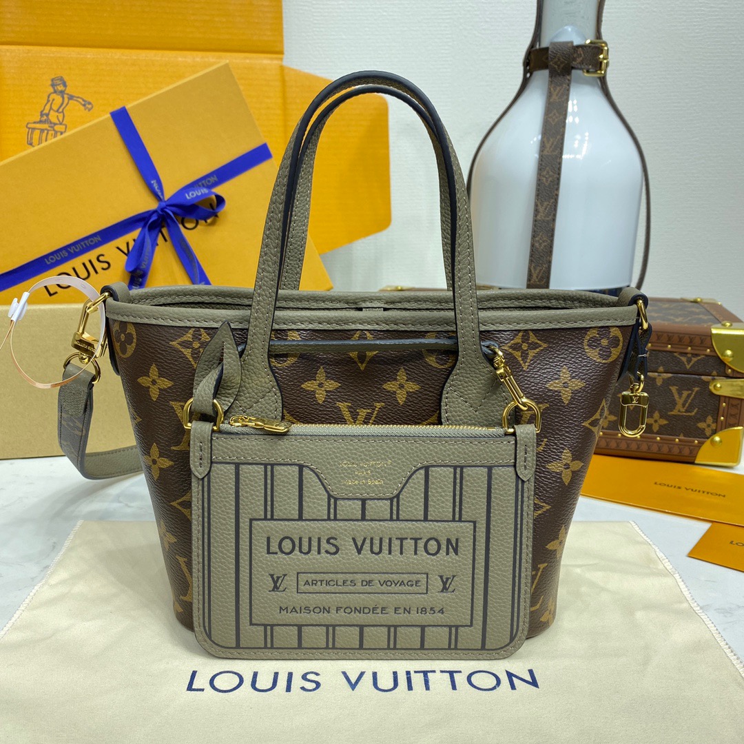 Louis Vuitton LV Neverfull Bandouliere Inside Out BB Bag Handbag M12109 Khaki