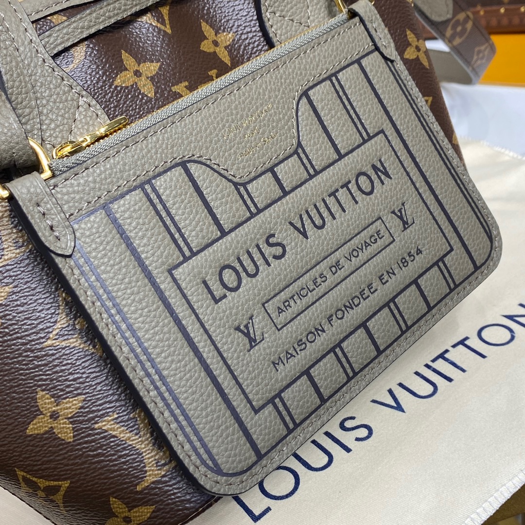 Louis Vuitton LV Neverfull Bandouliere Inside Out BB Bag Handbag M12109 Khaki