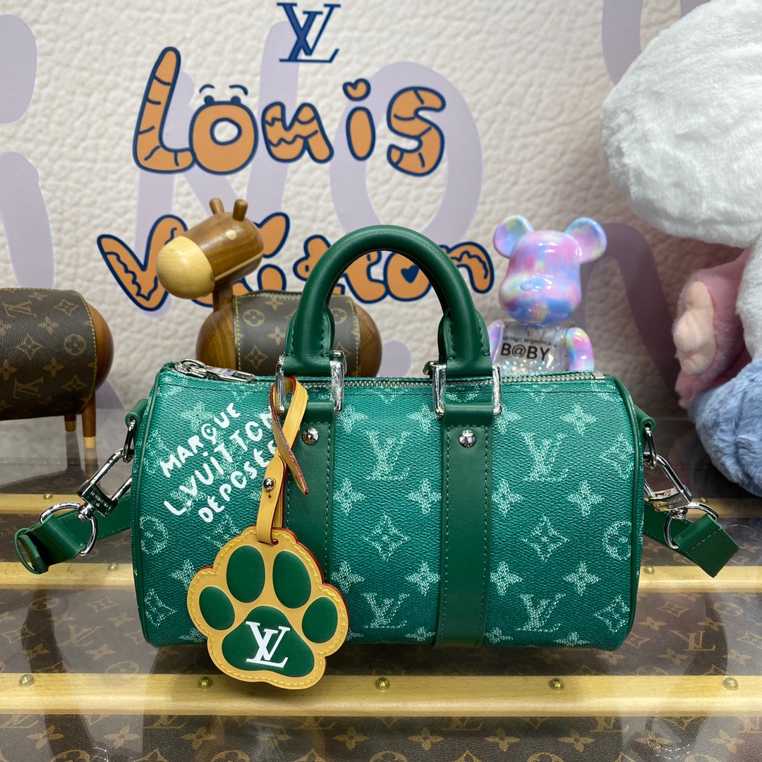 Louis Vuitton LV Men Keepall Bandouliere 25 Bag Handbag M12684 Green