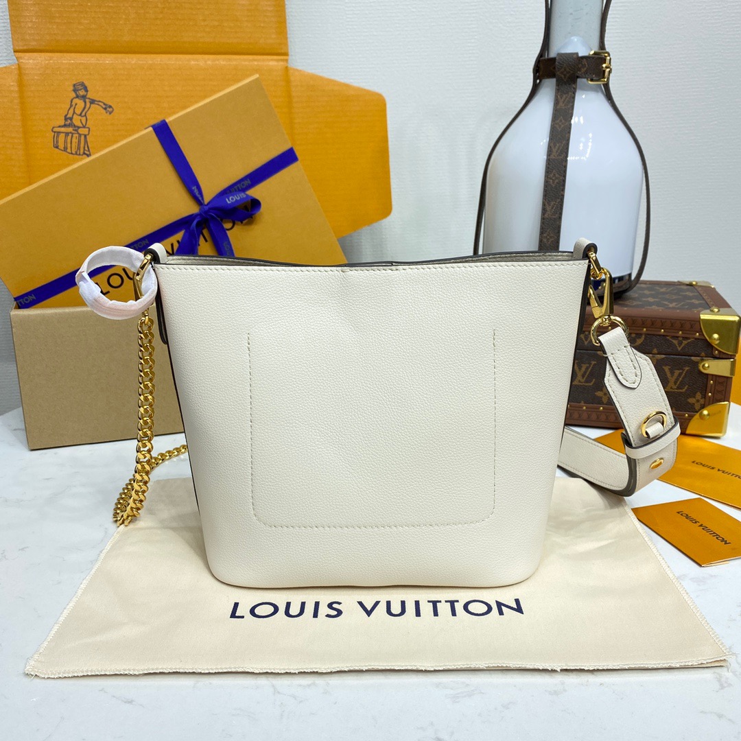 Louis Vuitton LV Real Leather Lock and Walk Bag Handbag M24638 Cream