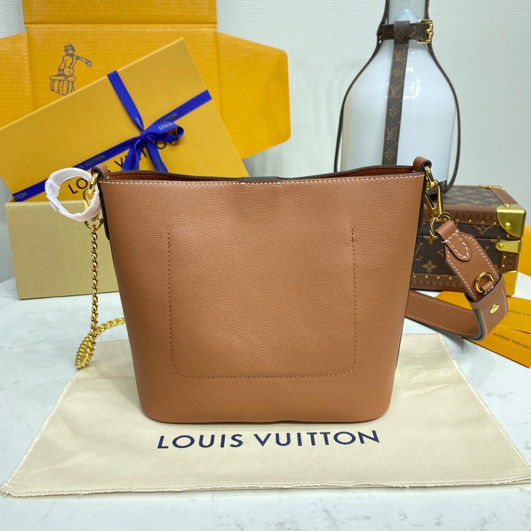 Louis Vuitton LV Real Leather Lock and Walk Bag Handbag M24165 Brown