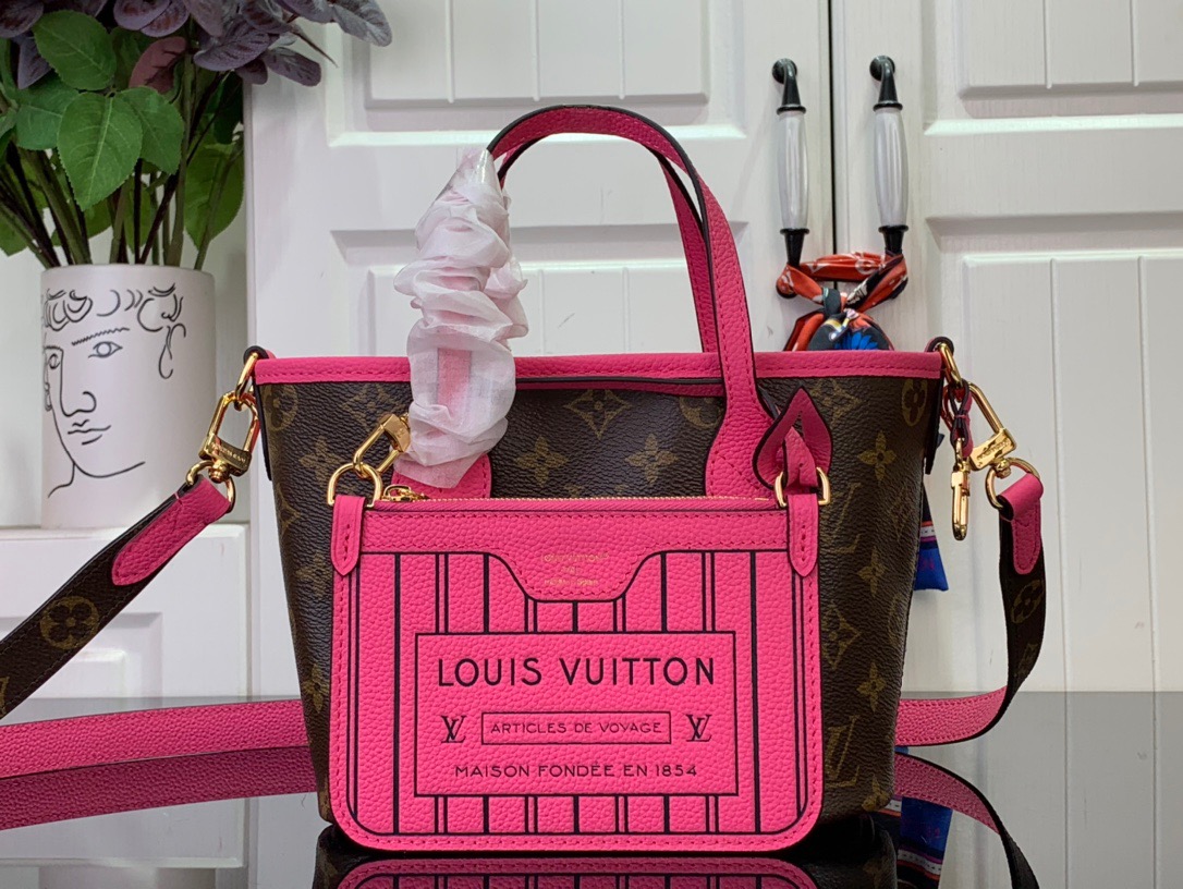 Louis Vuitton LV Neverfull Bandouliere Inside Out BB Bag Handbag M12106 Pink