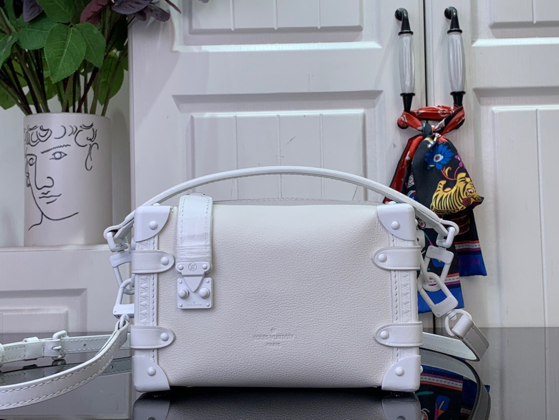 Louis Vuitton LV Calfskin Side Trunk Small Bag Handbag M24304 White