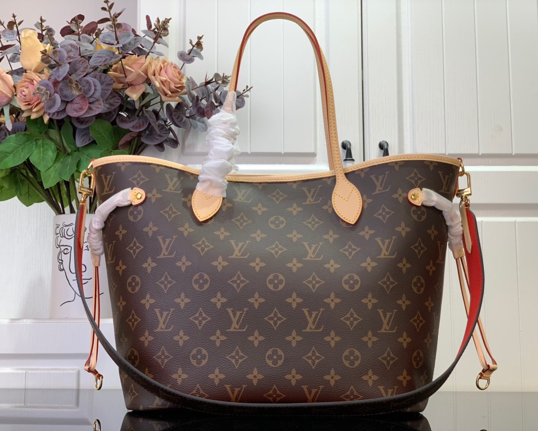 Louis Vuitton LV Neverfull Bandouliere Inside Out MM Bag Handbag M12096 Red