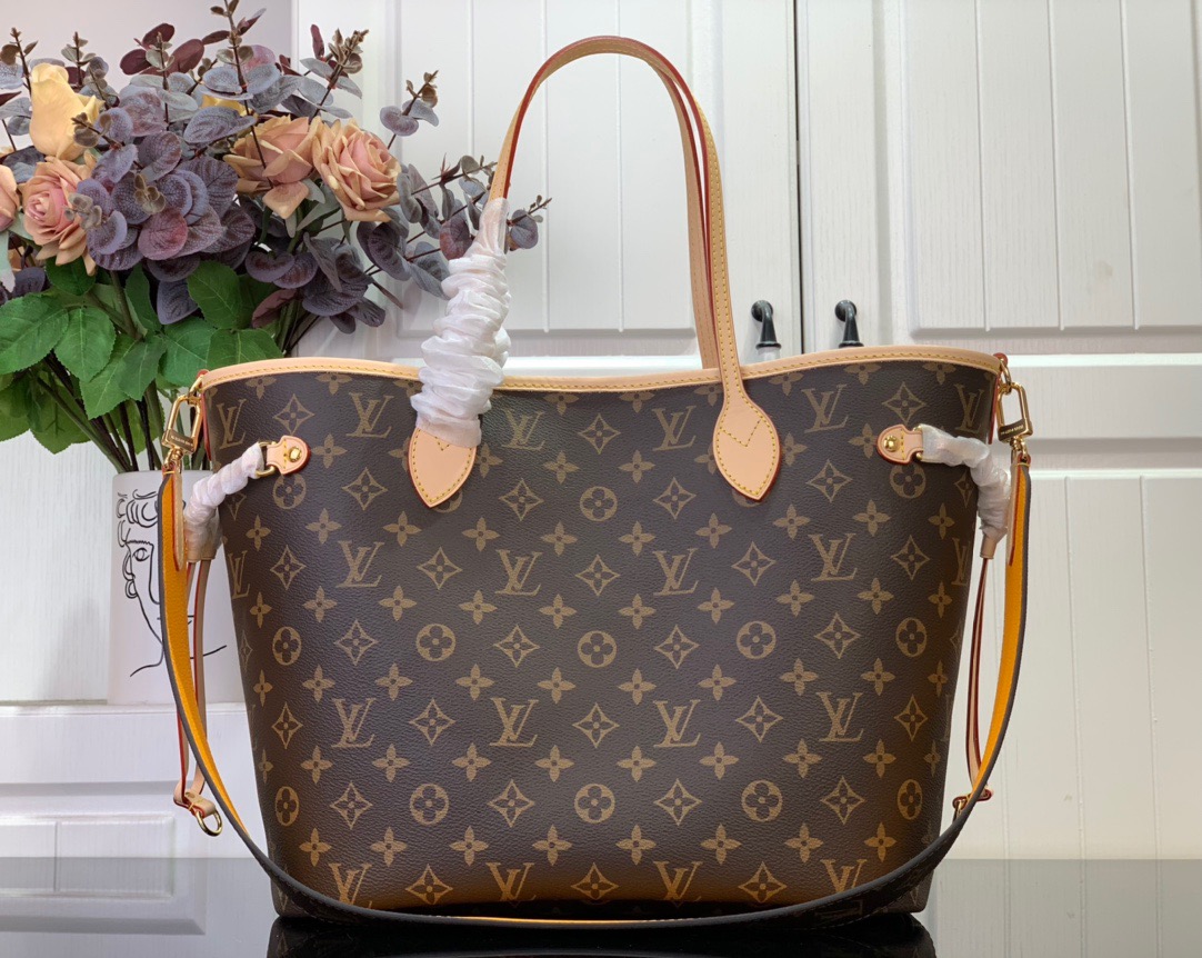 Louis Vuitton LV Neverfull Bandouliere Inside Out MM Bag Handbag M11947 Yellow