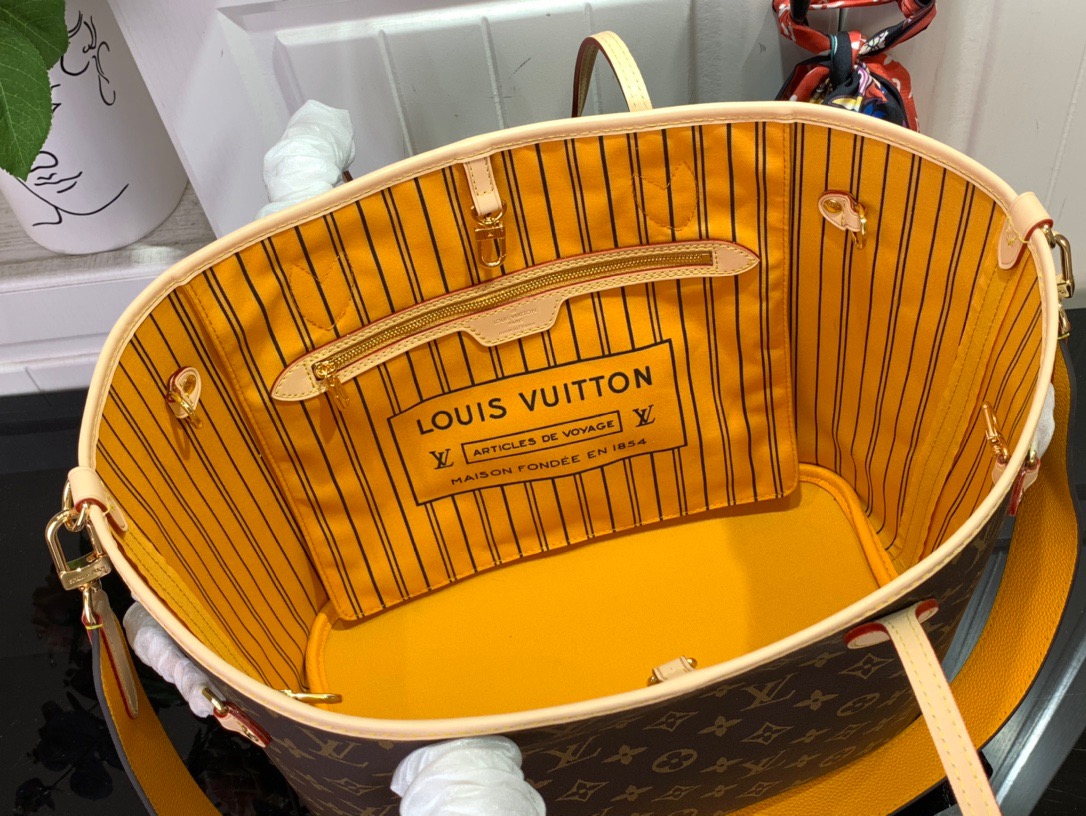 Louis Vuitton LV Neverfull Bandouliere Inside Out MM Bag Handbag M11947 Yellow