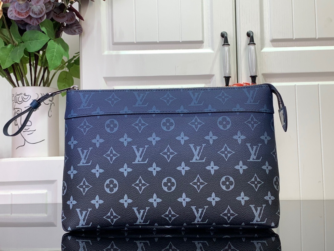 Louis Vuitton LV Men Pochette Voyage Souple Clutch Bag Handbag M11545 Blue