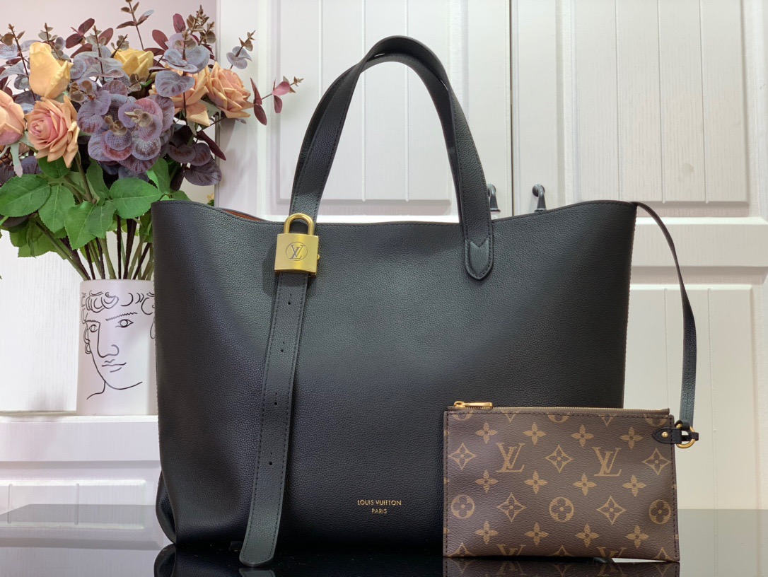 Louis Vuitton LV Calfskin Low Key Cabas Medium Bag Handbag M25341 Black