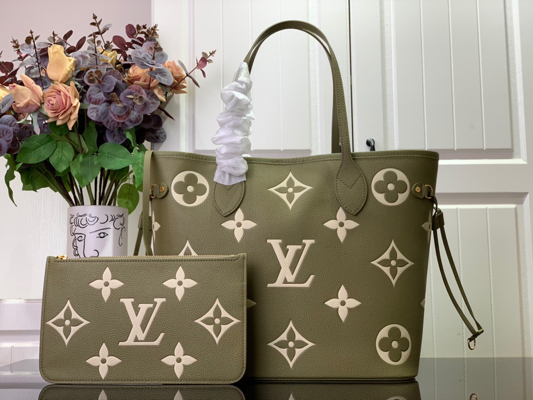 Louis Vuitton LV Calfskin Neverfull MM Bag Handbag M46649 Green