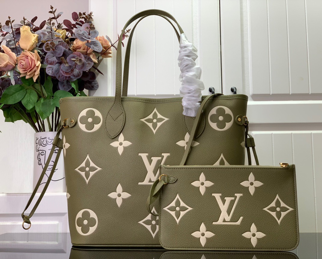 Louis Vuitton LV Calfskin Neverfull MM Bag Handbag M46649 Green