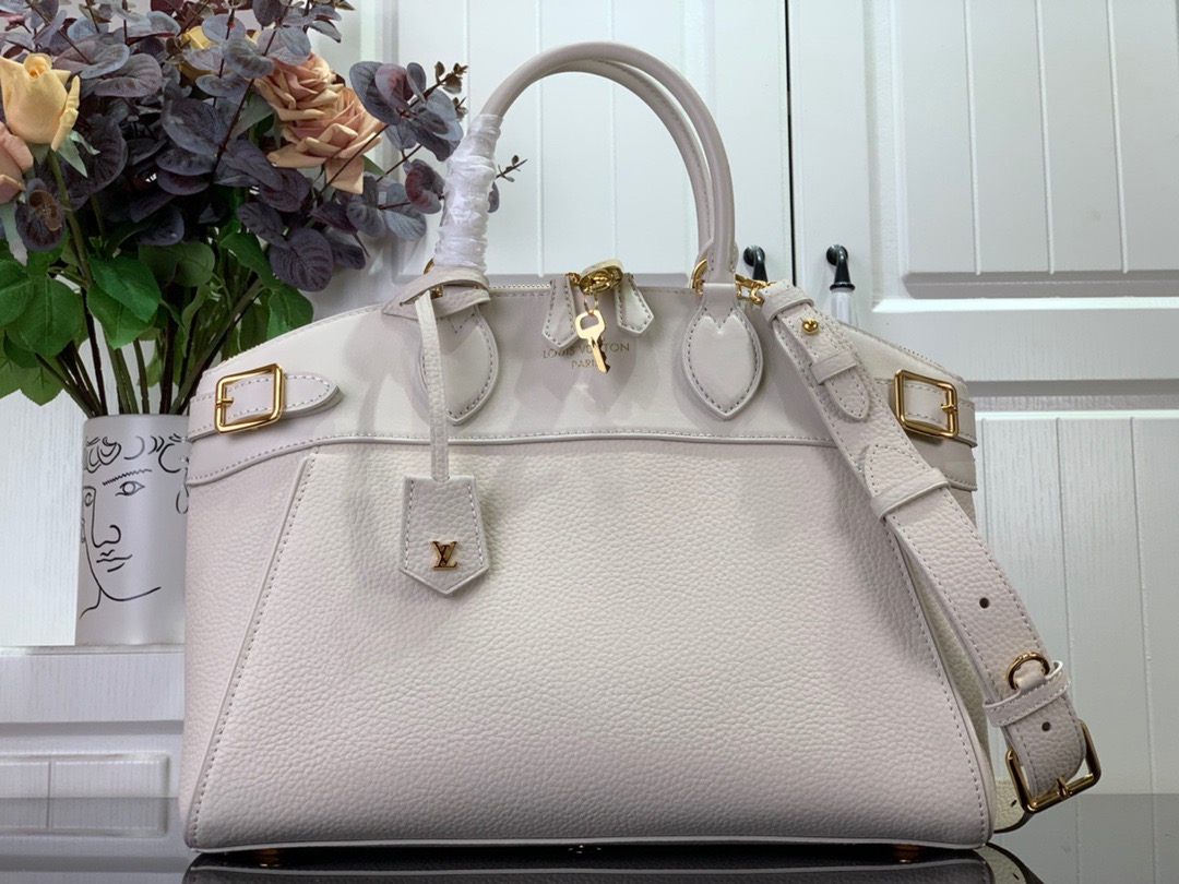 Louis Vuitton LV Calfskin Lock it Medium Tote Bag Handbag M23061 Cream